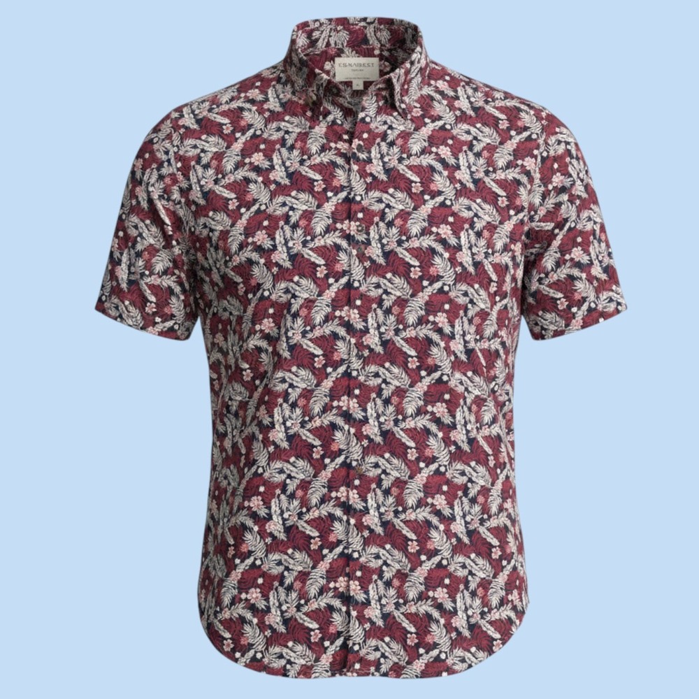 New CON.STRUCT Button Down Men XXL Floral 4-Way Stretch Slim Fit Short Sleeve